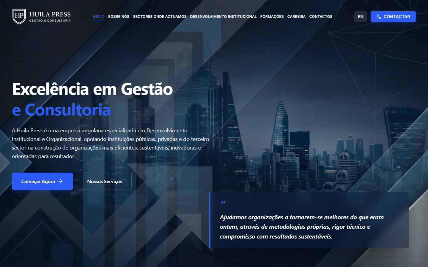 Captura do website público. Os dados de demonstração pertencem à apresentação do produto.