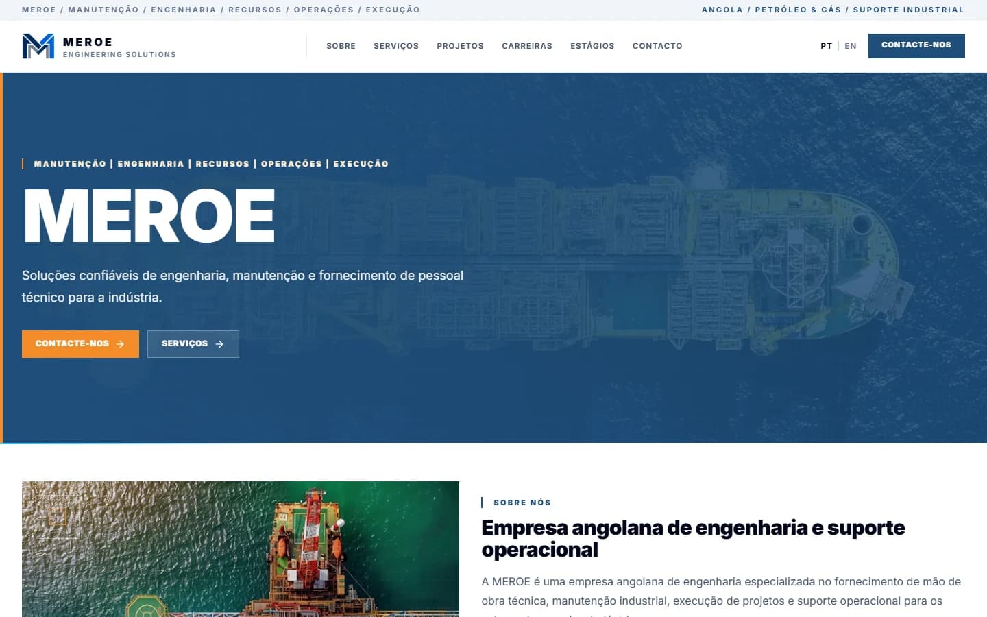 Captura do website público. Os dados de demonstração pertencem à apresentação do produto.