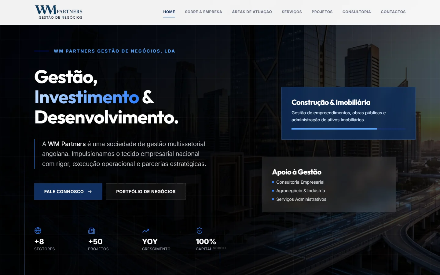 Captura do website público. Os dados de demonstração pertencem à apresentação do produto.